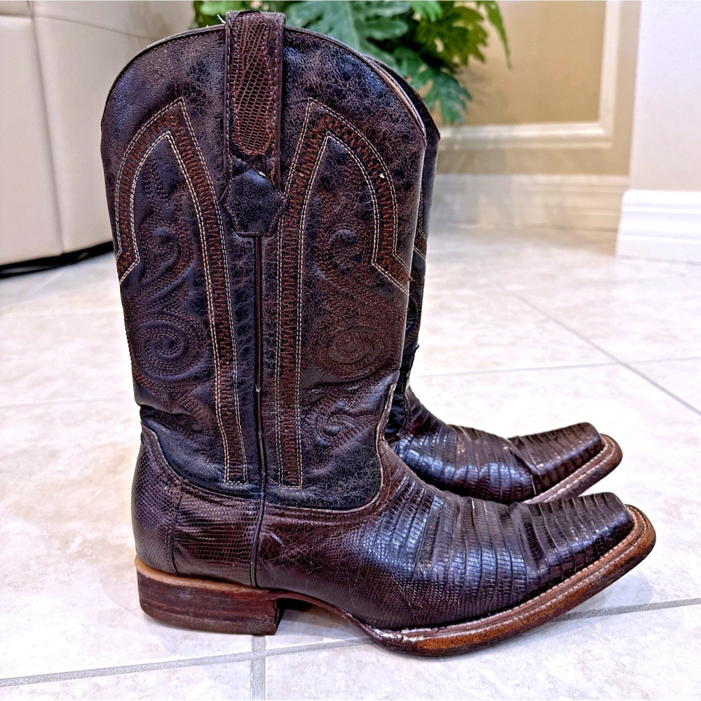 Los Altos Boots 6.5 EE Genuine Teju Lizard Skin Square Toe Western Cowboy Boot